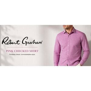 Robert Graham Button Down Shirt Hot Pink Plaid Size M Preppy Classic Designer